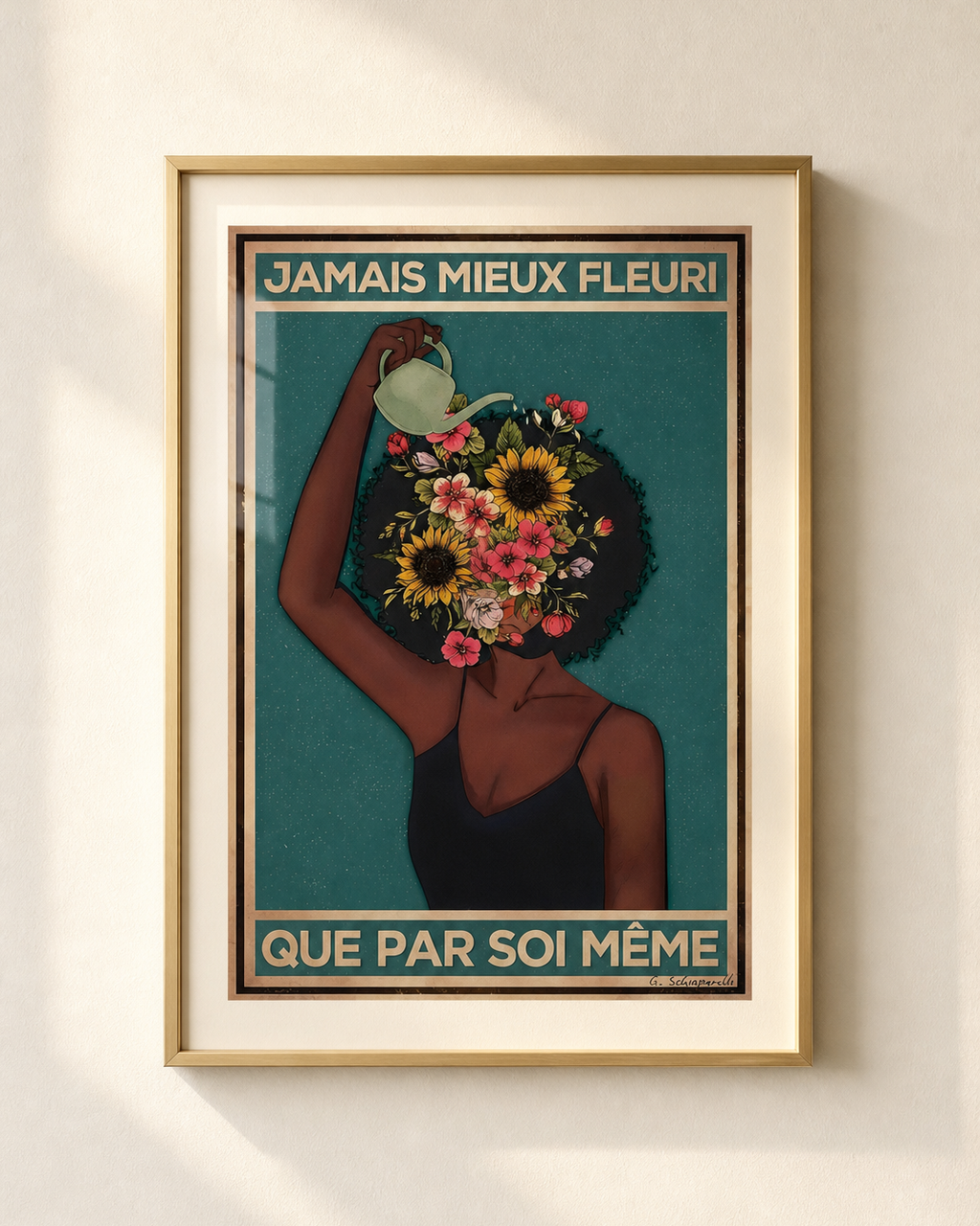 Mockup van het doek « Nooit beter in bloei dan door zichzelf » — testvoorbeeld