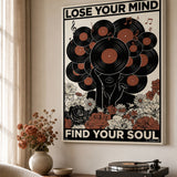 “Lose your mind, find your soul” canvas in a bright interior