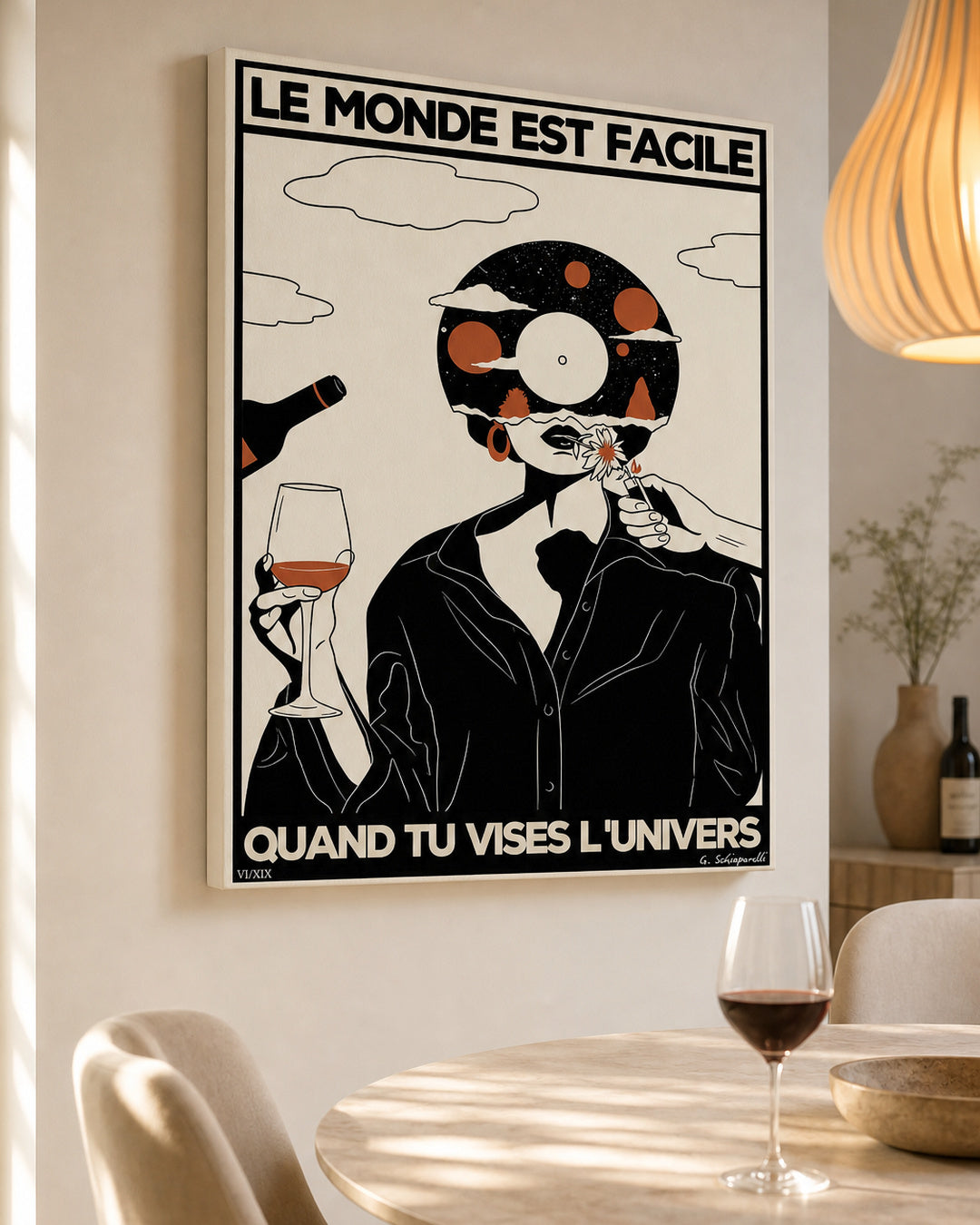 Toile « Le monde est facile quand tu vises l'Univers — 01 » dans un intérieur lumineux