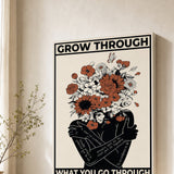 “Grow through what you go through” canvas in a bright interior