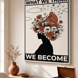 “What we think, we become” canvas in a bright interior