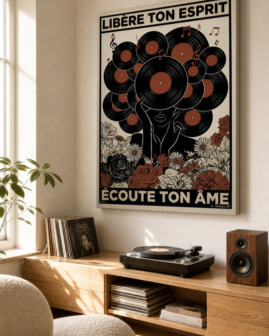 Toile « Libère ton esprit, trouve ton âme » dans un intérieur lumineux