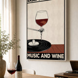 “Easily distracted by music and wine” canvas in a bright interior