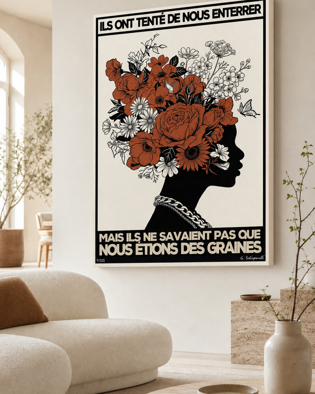 Toile « Ils ont tenté de nous enterrer, mais ils ne savaient pas que nous étions des graines » dans un intérieur lumineux
