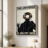 “The universe is on my side — 02” canvas in a bright interior