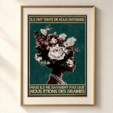Mockup van het doek « Ze probeerden ons te begraven, maar ze wisten niet dat wij zaadjes waren » — testvoorbeeld