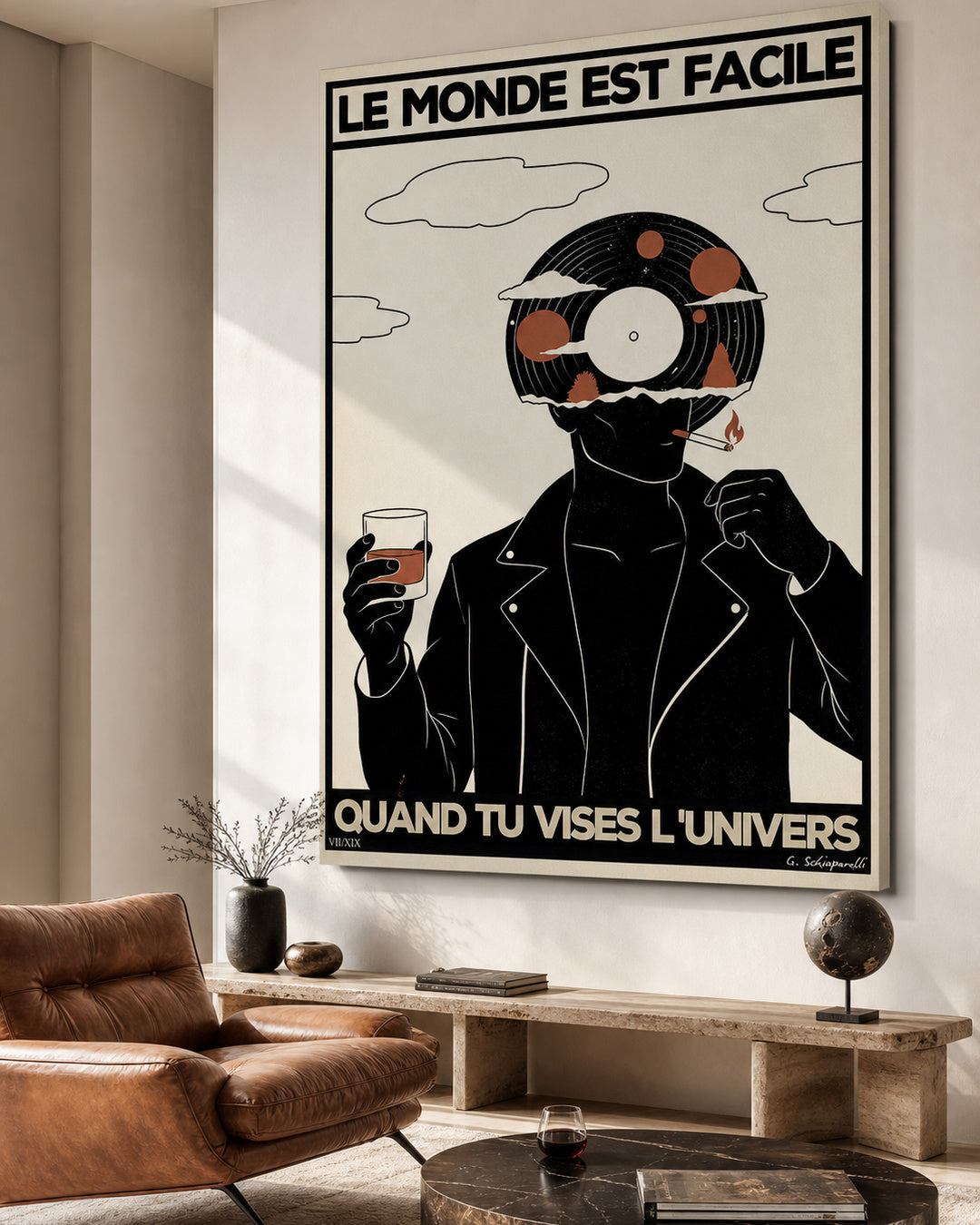 Mise en scène intérieure de la toile « Le monde est facile quand tu vises l'Univers — 02 »