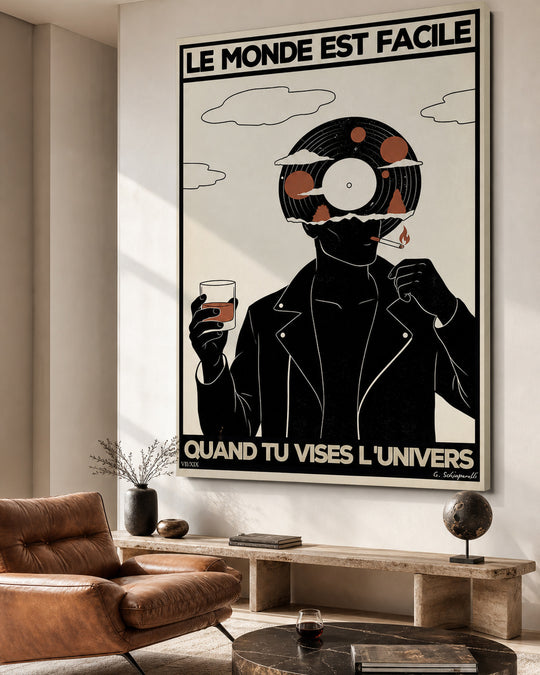 Mise en scène intérieure de la toile « Le monde est facile quand tu vises l'Univers — 02 »