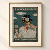 Mockup van het doek « De wereld is gemakkelijk als je op het universum mikt » — testvoorvertoning