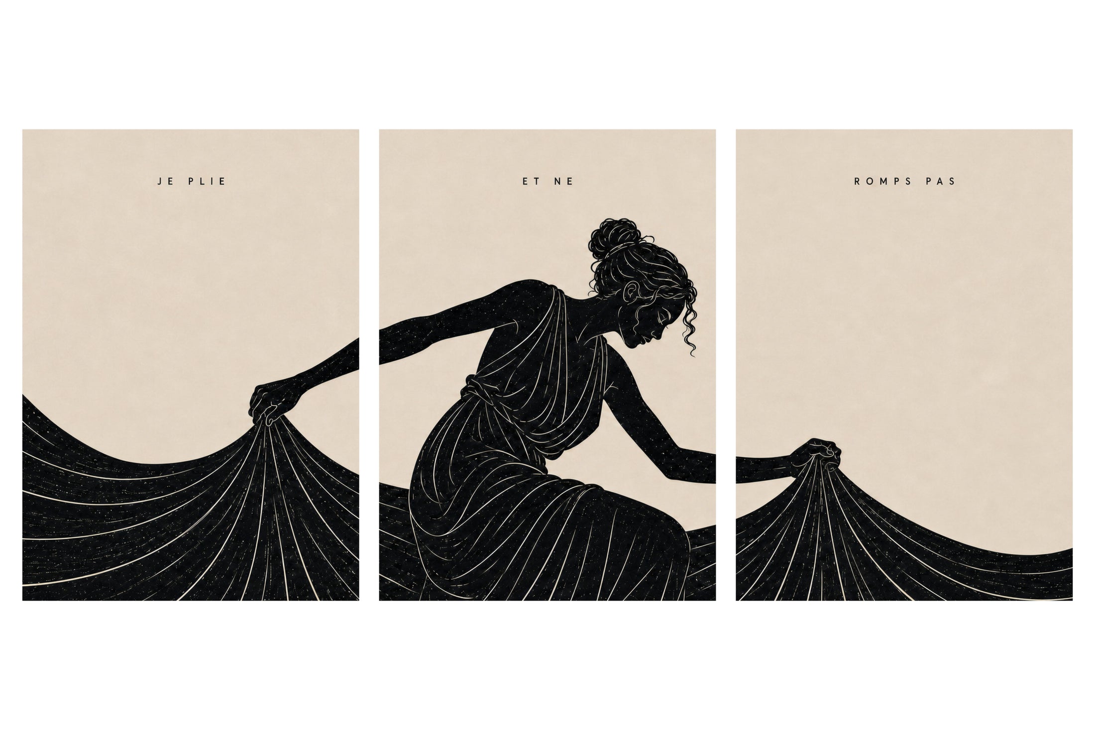 Triptyque — Je plie et ne romps pas présenté en trois panneaux
