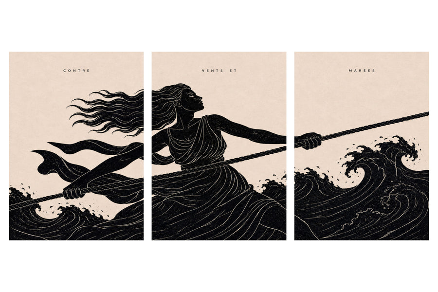 Tríptico — Contra viento y marea presentado en tres paneles