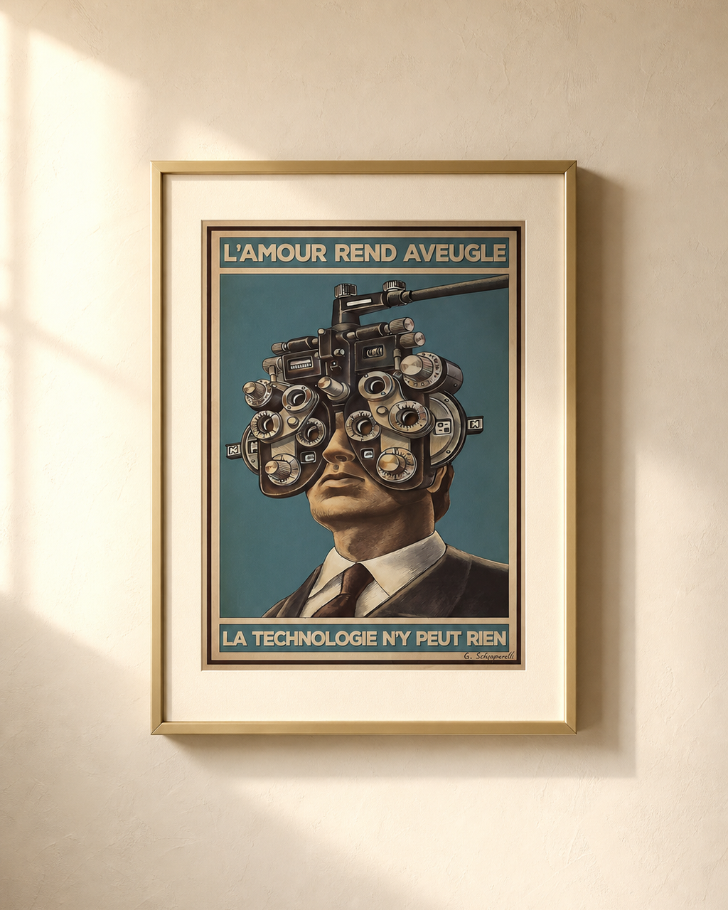 Mock-up van het doek « Liefde maakt blind, technologie kan daar niets aan doen » — testvoorbeeld