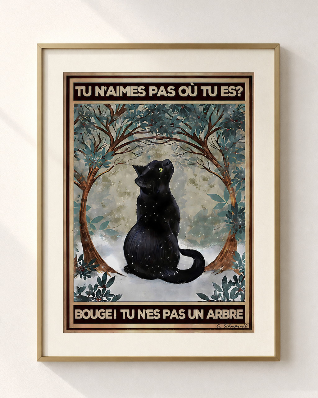 Mock-up van het doek « Vind je niet leuk waar je bent? Verhuis! Je bent geen boom » — testvoorbeeld