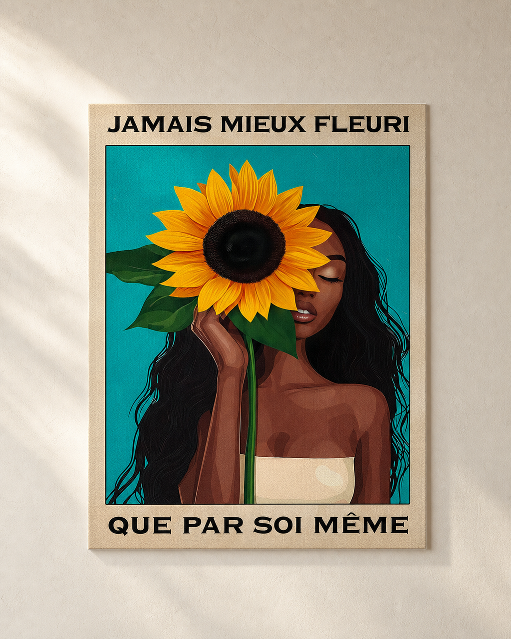 TEST COTON-LIN SANS CADRE — Jamais mieux fleuri que par soi-même — Tournesol