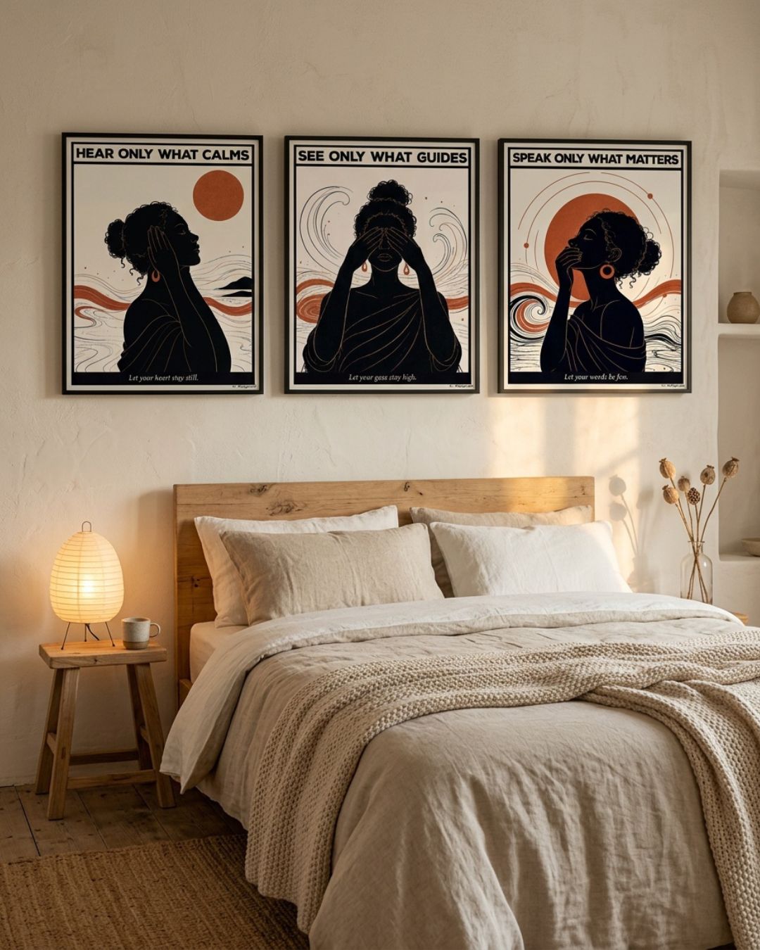 Triptychon - Eine Rückkehr zu sich selbst  — montiertes Triptychon an der Wand