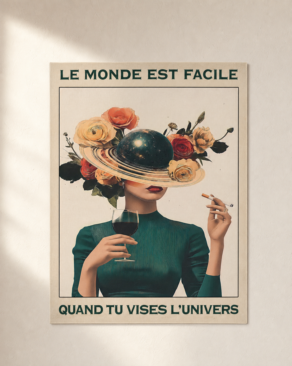 TEST COTON-LIN SANS CADRE — Le monde est facile quand tu vises l’univers — Floral