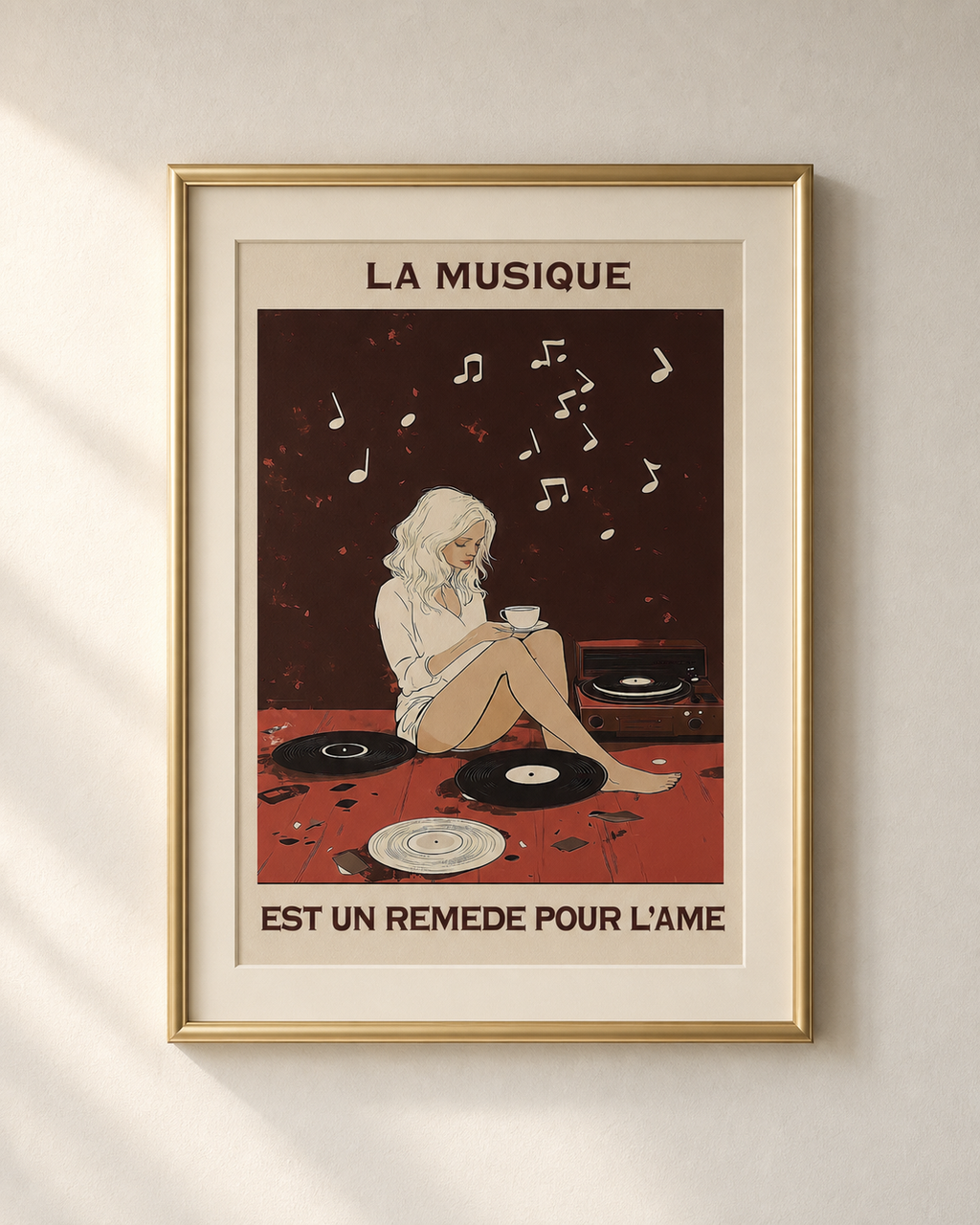 Mockup van het canvas « Muziek is een remedie voor de ziel » — testvoorbeeld