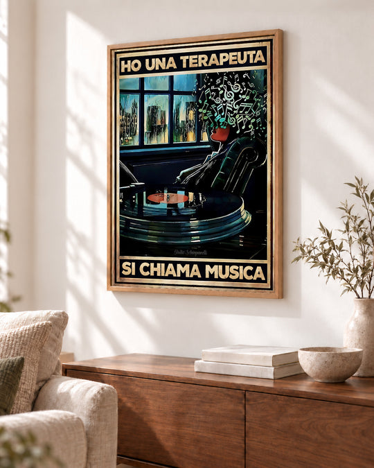 Ho una terapeuta, si chiama musica — Vista angolata con cornice decorativa non inclusa
