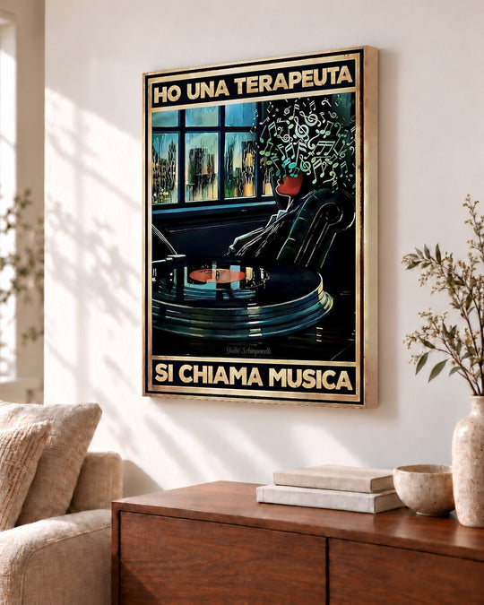 Ho una terapeuta, si chiama musica — Tela su telaio, risultato dopo il montaggio