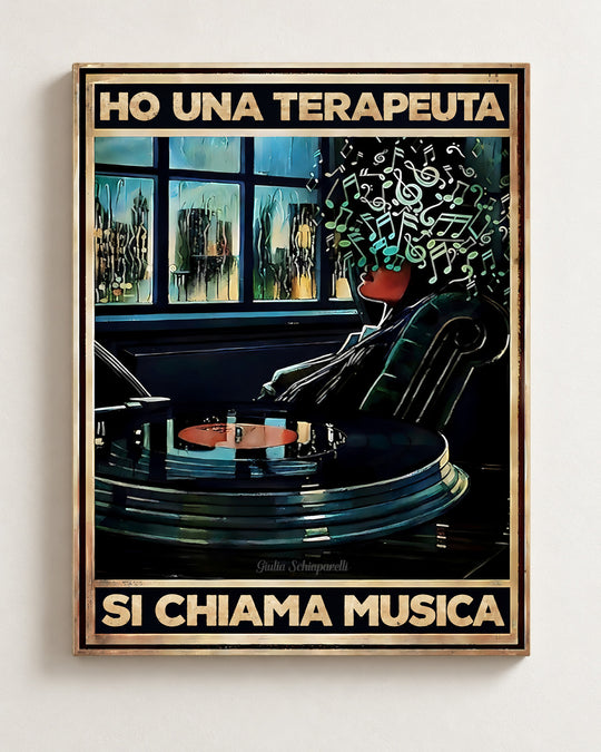 Ho una terapeuta, si chiama musica — Vista frontale della tela