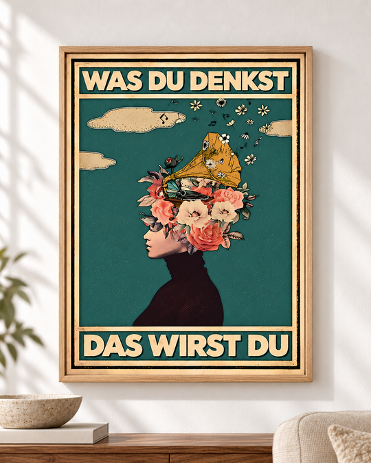 Was du denkst, das wirst du – Wohnbeispiel (Dekorationsrahmen nicht enthalten)