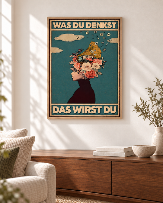 Was du denkst, das wirst du – Wohnbeispiel (Dekorationsrahmen nicht enthalten)