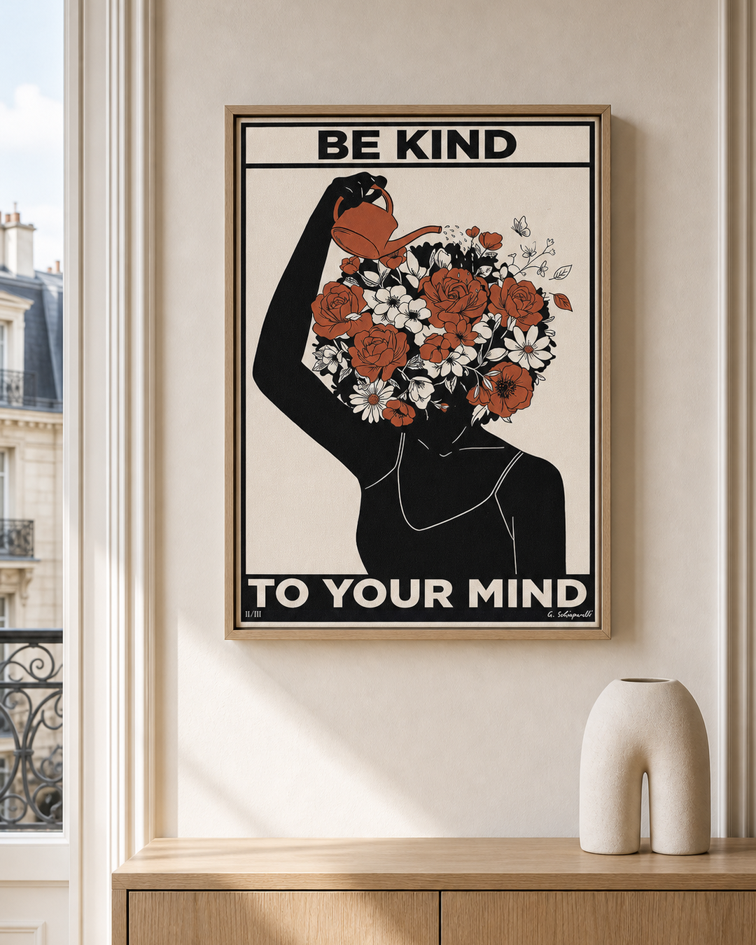 “Be kind to your mind — Atelier” — cotton-linen canvas, lifestyle A