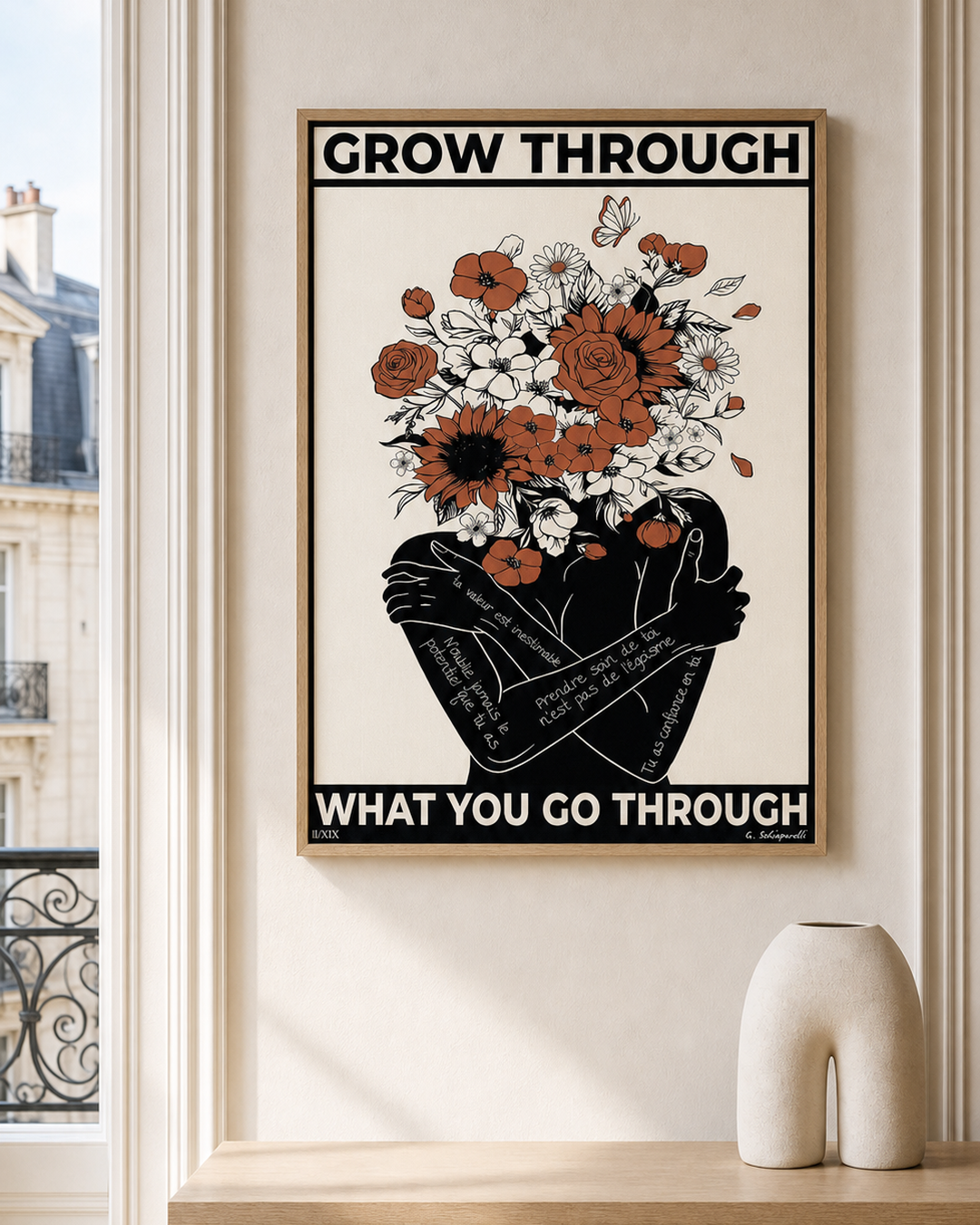 “Grow through what you go through — Atelier” — cotton-linen canvas, lifestyle A