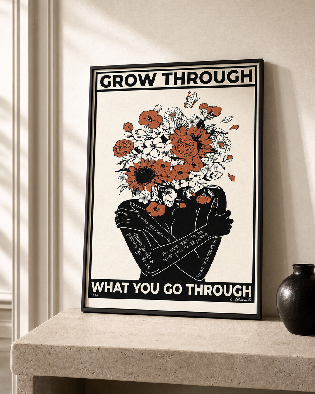 “Grow through what you go through — Atelier” — cotton-linen canvas, lifestyle B