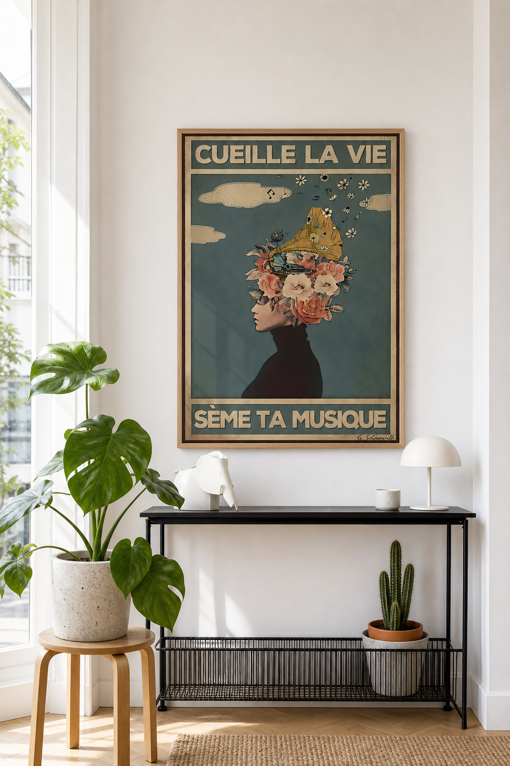 « Cueille la vie, sème ta musique » — Art Print encadré, mise en situation 1
