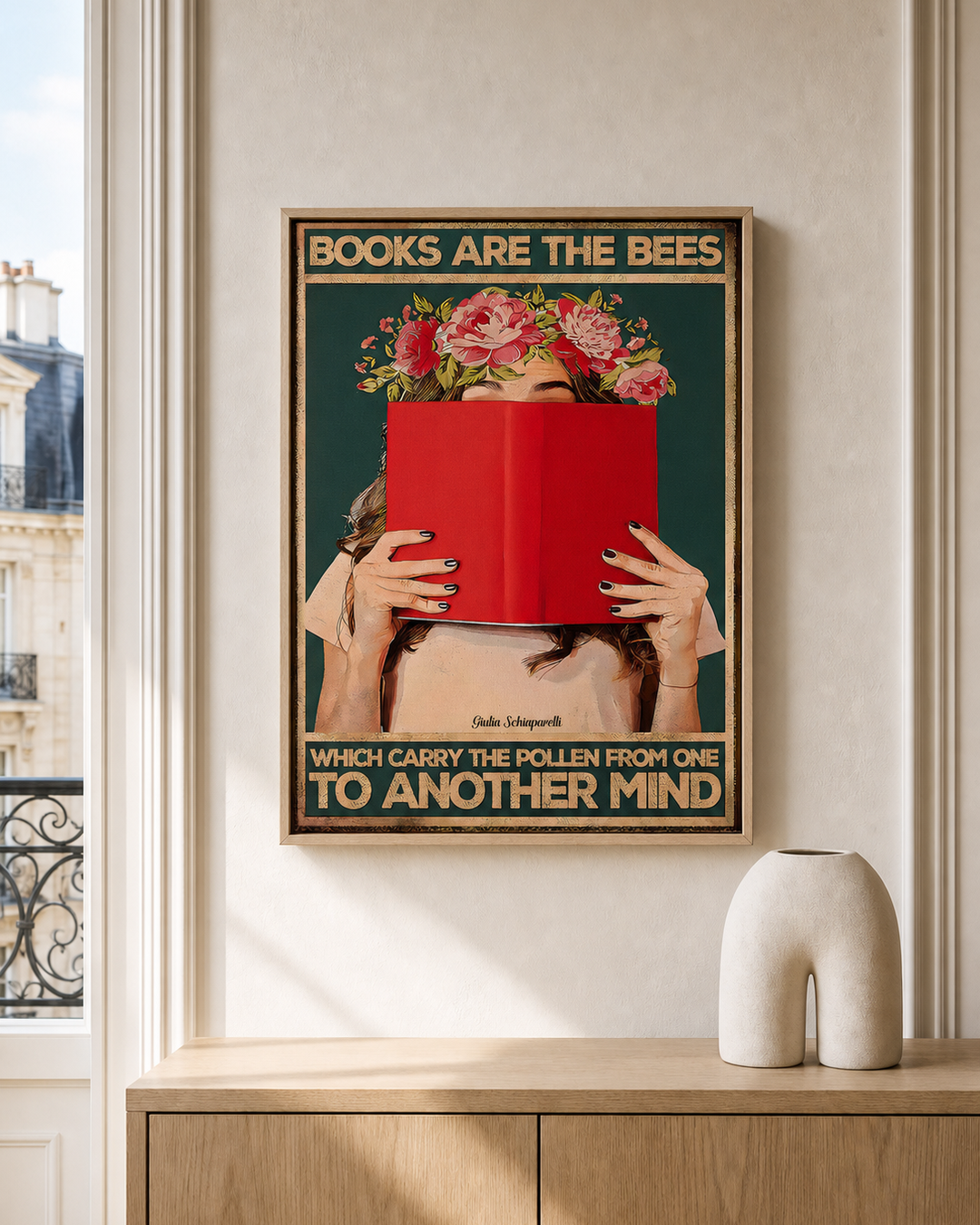 “Books are the bees which carry the pollen from one to another mind” — cotton-linen canvas, lifestyle A