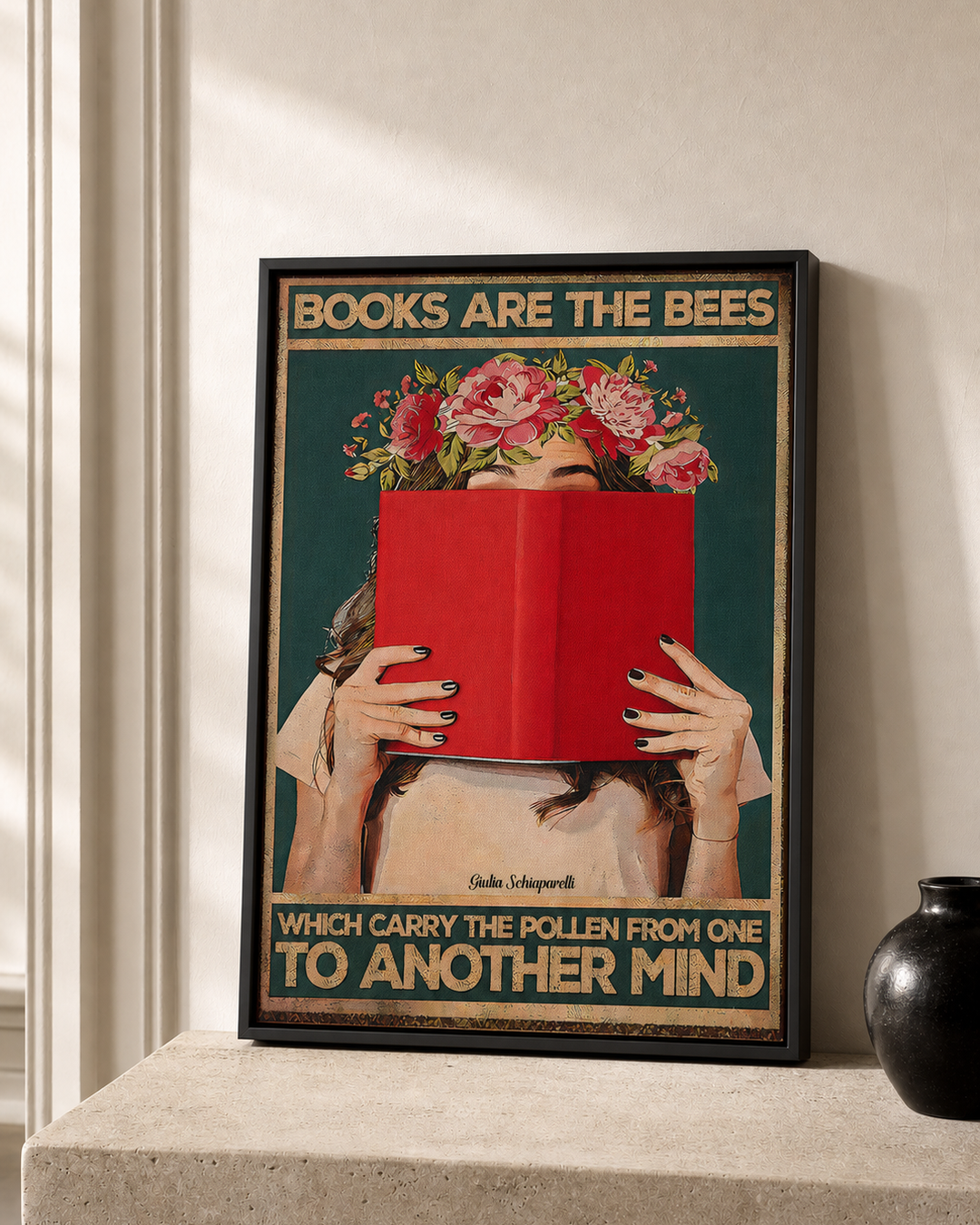 “Books are the bees which carry the pollen from one to another mind” — cotton-linen canvas, lifestyle B