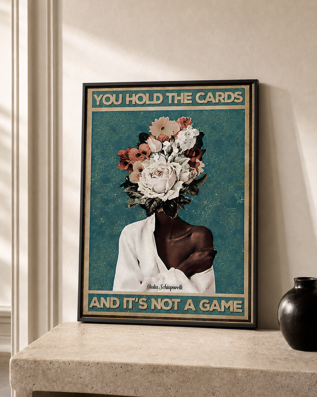 “You hold the cards and it's not a game” — cotton-linen canvas, lifestyle B