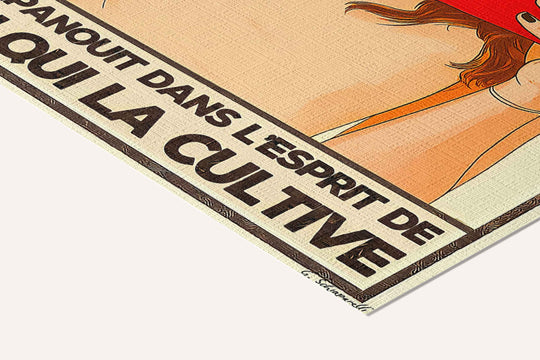 « Un livre est une fleur qui s'épanouit dans l'esprit de celui qui la cultive — Crème & Sable » — toile texturée, détail du coin inférieur droit