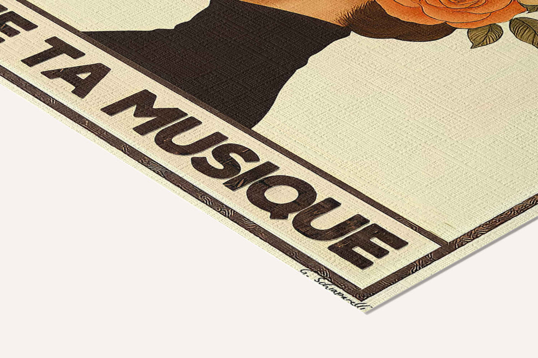 « Cueille la vie, sème ta musique — Crème & Sable » — toile texturée, détail du coin inférieur droit