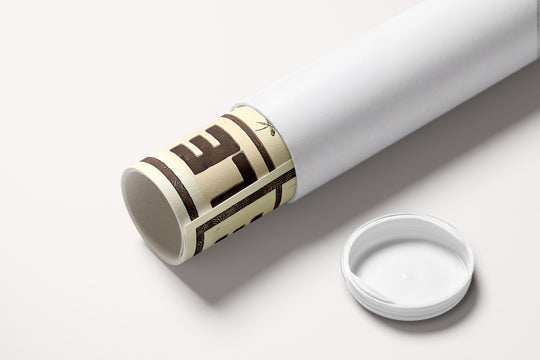 « Cueille la vie, sème ta musique — Crème & Sable » — toile enroulée dans son tube de protection