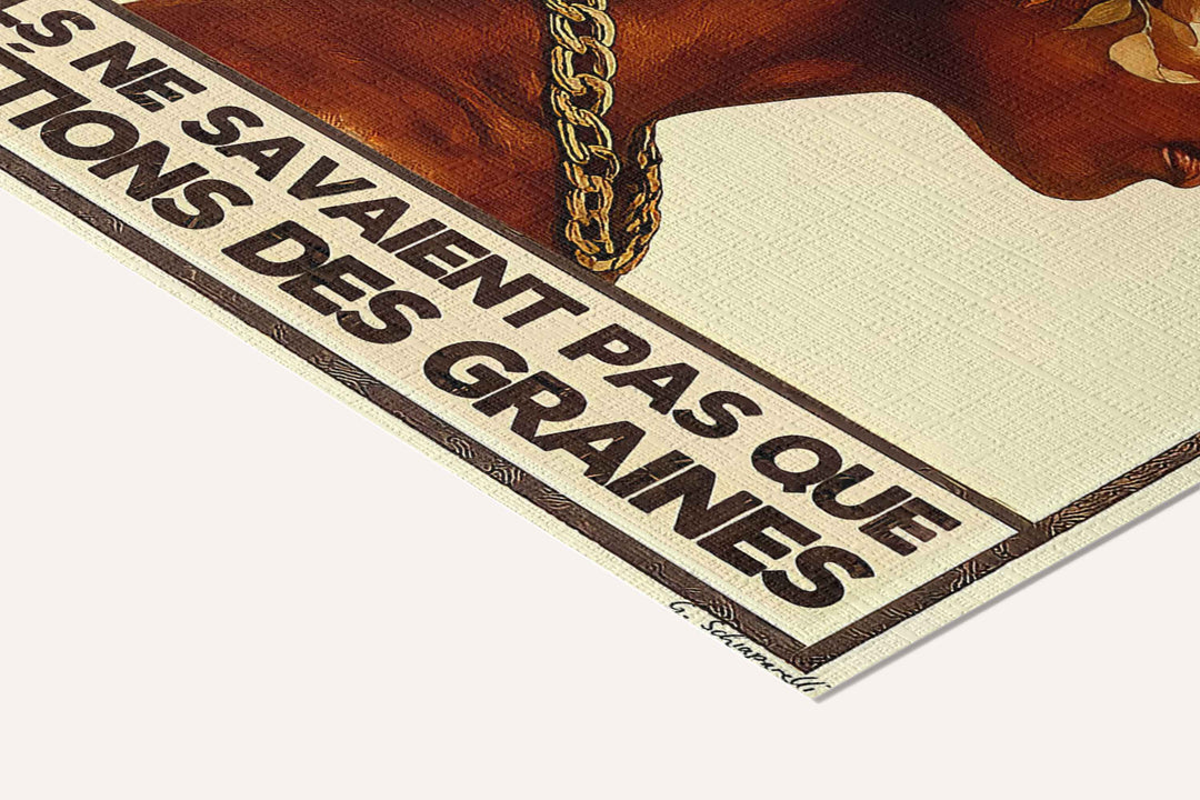 « Ils ont tenté de nous enterrer, mais ils ne savaient pas que nous étions des graines — Crème & Sable » — toile texturée, détail du coin inférieur droit