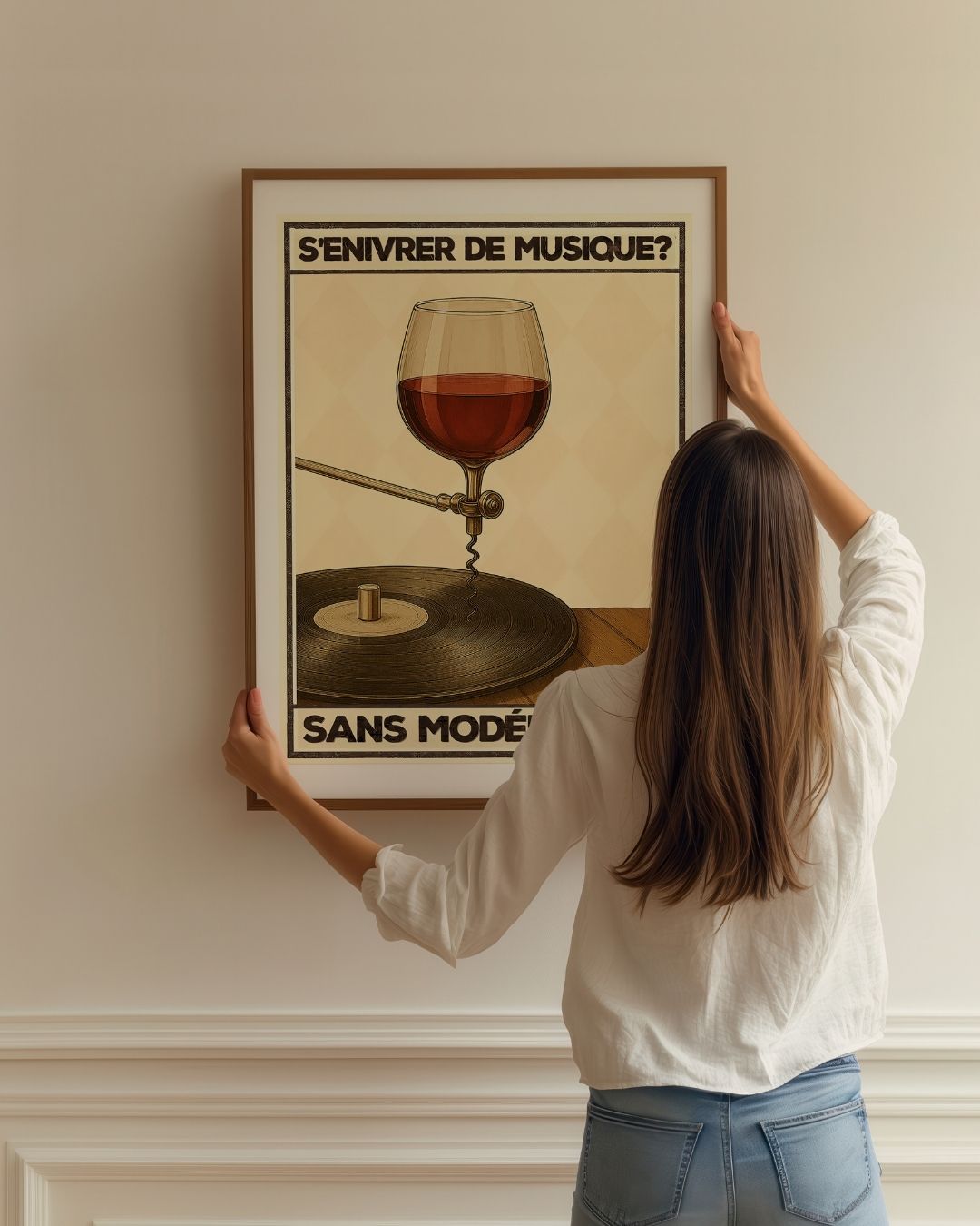 « S'enivrer de musique? Sans modération — Crème & Sable » — installation de l’œuvre dans un intérieur / artwork installation in a home