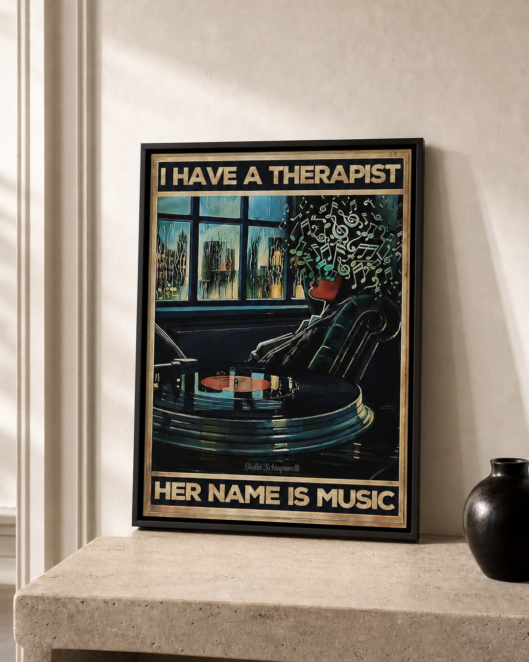 “I have a therapist, her name is music” — cotton-linen canvas, lifestyle B