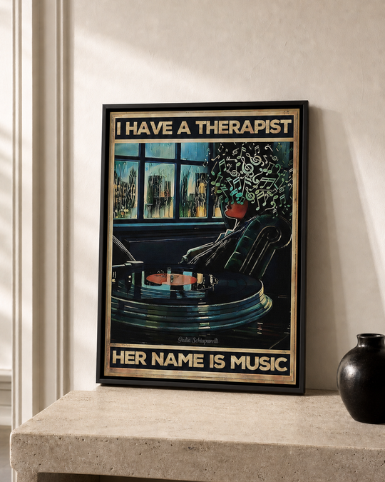 “I have a therapist, her name is music” — cotton-linen canvas, lifestyle B