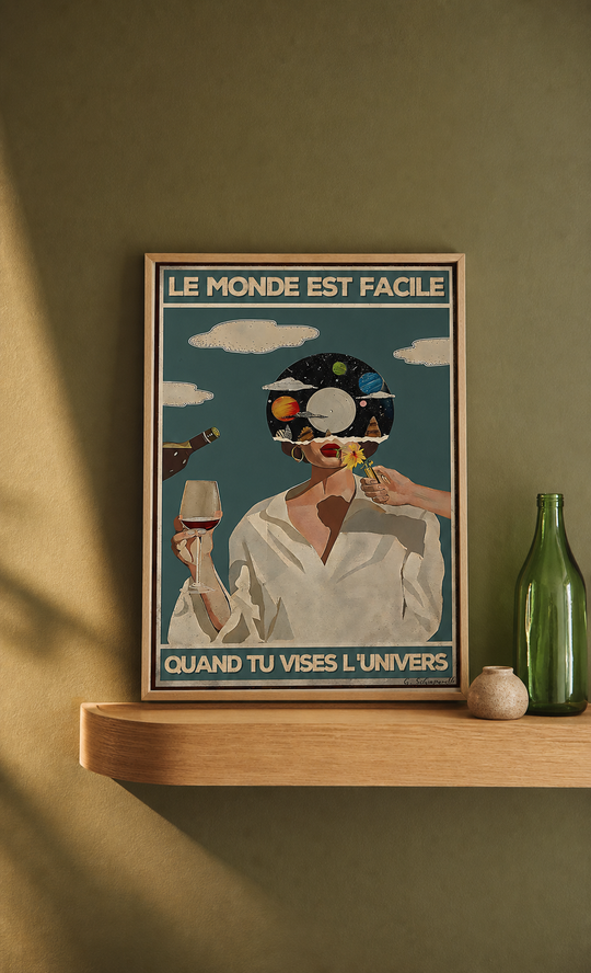 « Le monde est facile quand tu vises l'Univers » — Art Print encadré, mise en situation 1