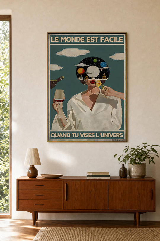 « Le monde est facile quand tu vises l'Univers » — Art Print encadré, mise en situation 2