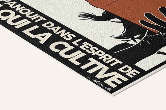 « Un livre est une fleur qui s'épanouit dans l'esprit de celui qui la cultive — Atelier » — toile texturée, détail du coin inférieur droit