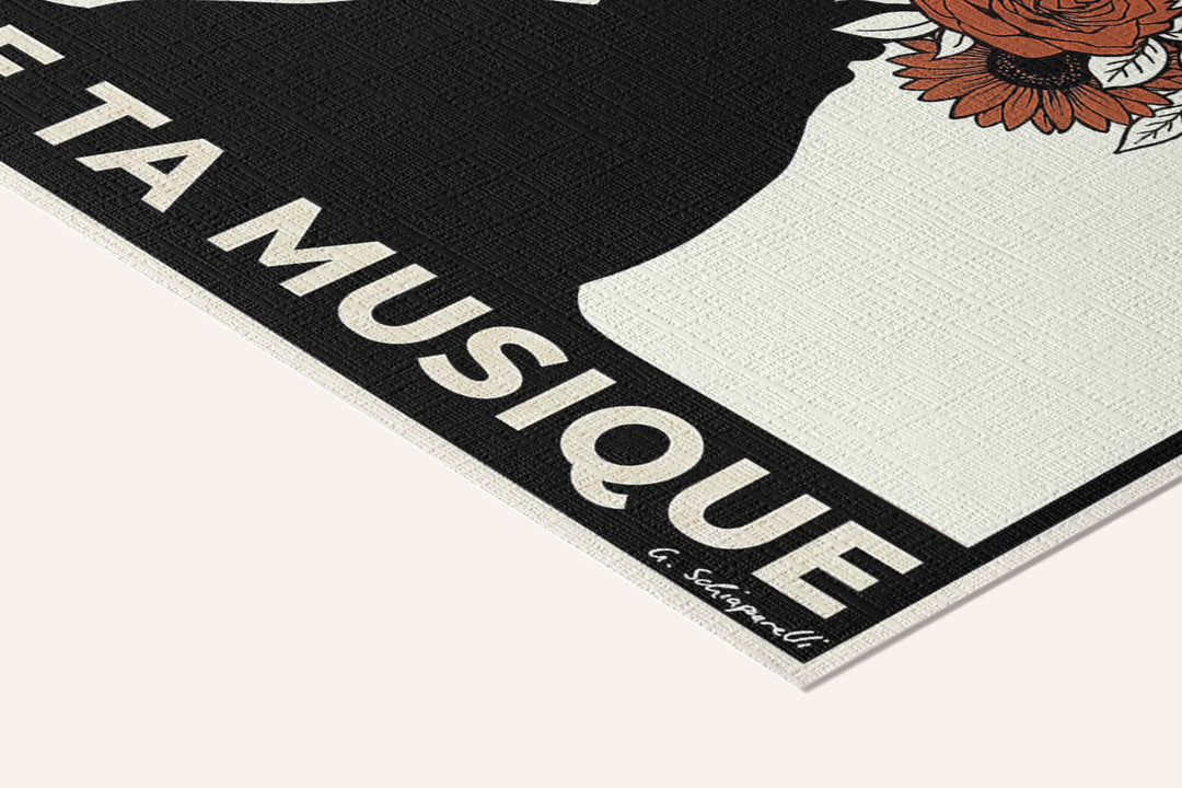 « Cueille la vie, sème ta musique — Atelier » — toile texturée, détail du coin inférieur droit