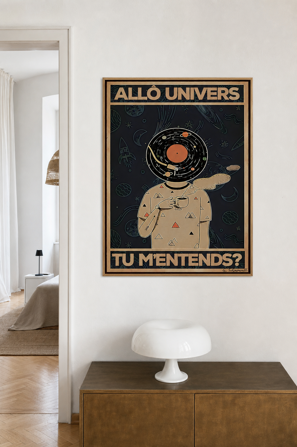 « Allô Univers, tu m'entends? » — Art Print encadré, mise en situation 1