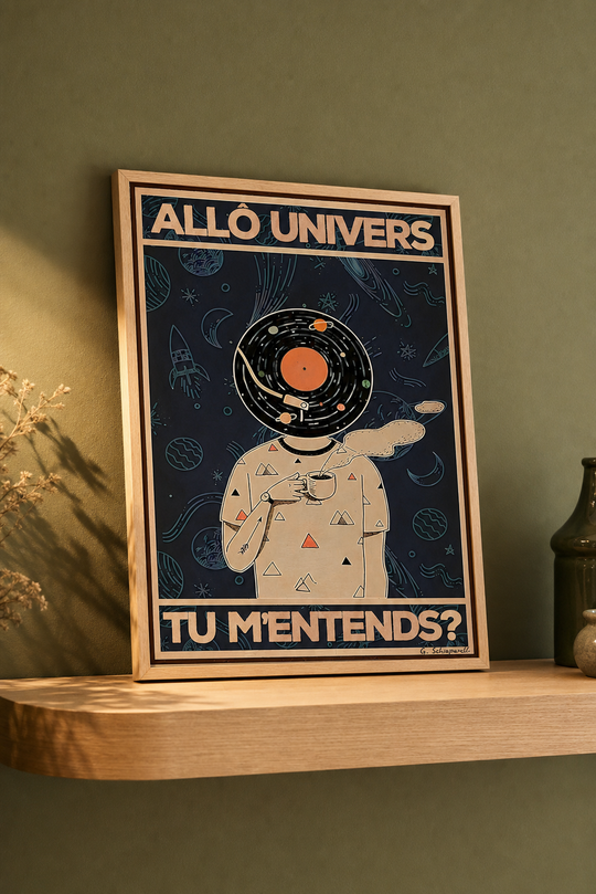 « Allô Univers, tu m'entends? » — Art Print encadré, mise en situation 2