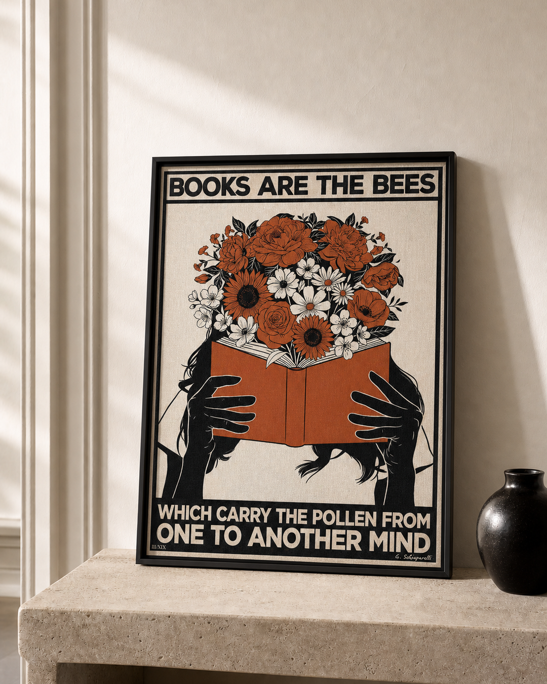 “Books are the bees which carry the pollen from one to another mind — Atelier” — cotton-linen canvas, lifestyle B