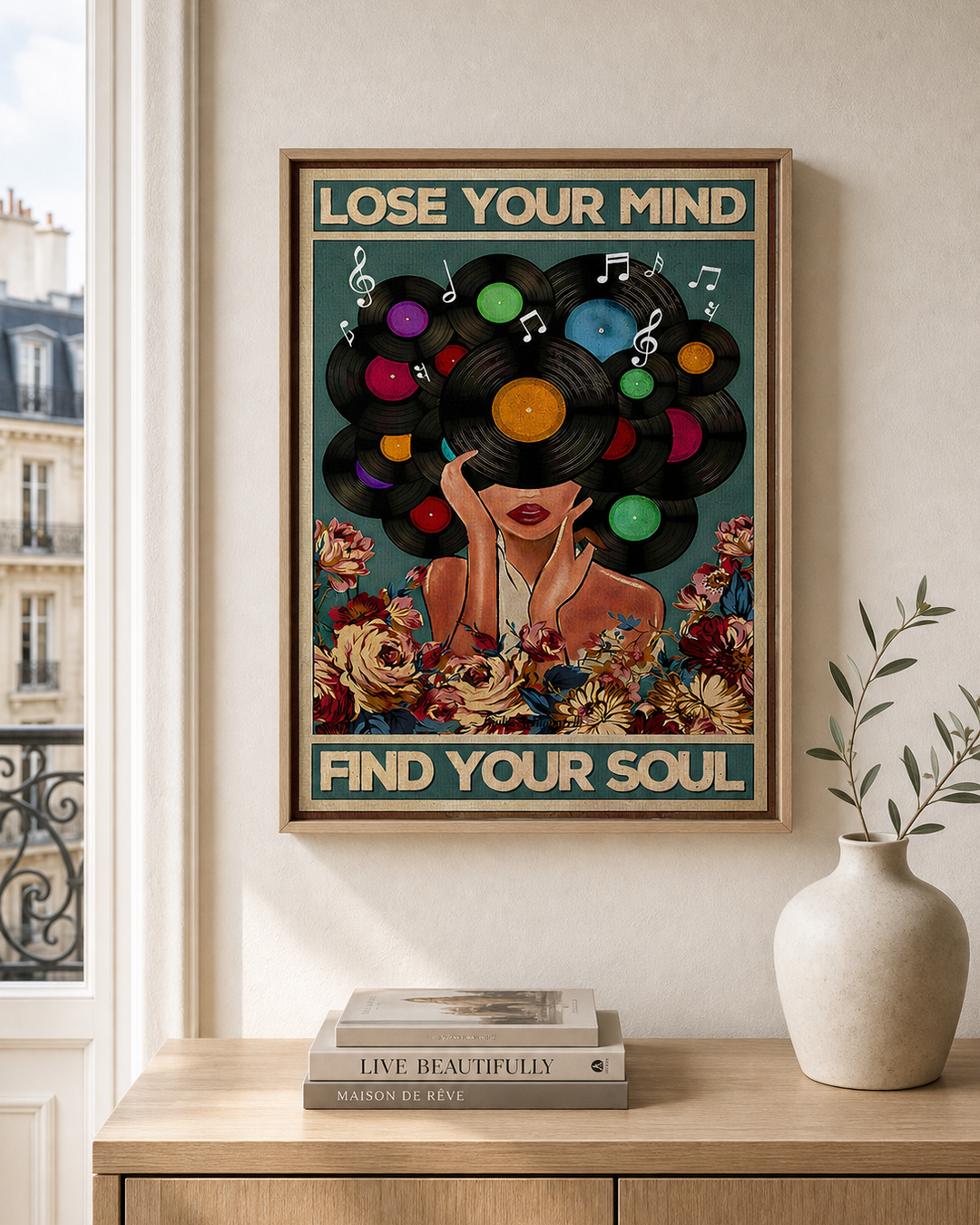 “Lose your mind, find your soul” — cotton-linen canvas, lifestyle A