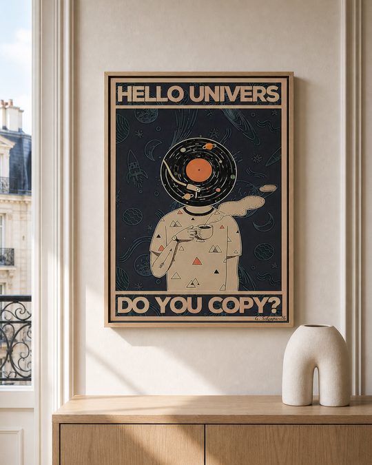 “Hello Universe, do you copy?” — cotton-linen canvas, lifestyle A