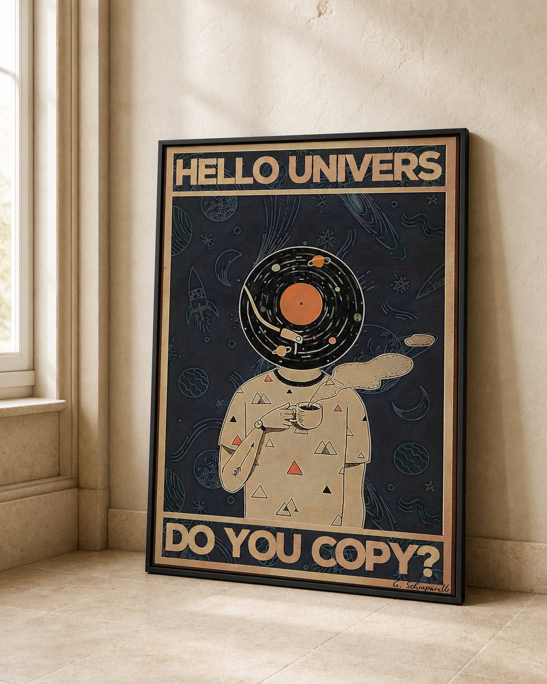 “Hello Universe, do you copy?” — cotton-linen canvas, lifestyle B